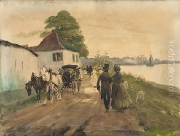 Spaziergang Amrheinufer Bei Kaiserswerth Oil Painting by Wilhelm Schreuer