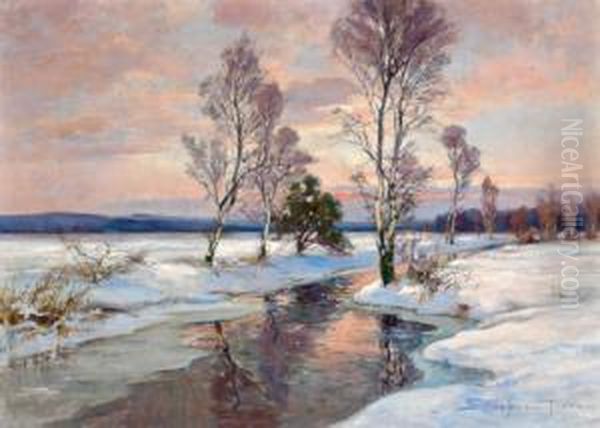 Winterabend Am Moorbruch Oil Painting by Franz Schreyer