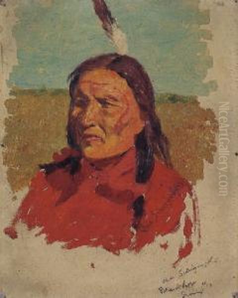 A Sioux Indian Oil Painting by Charles Schreyvogel