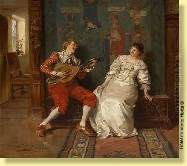 Le Menestrel Entreprenant Oil Painting by Albert Friedrich Schroder