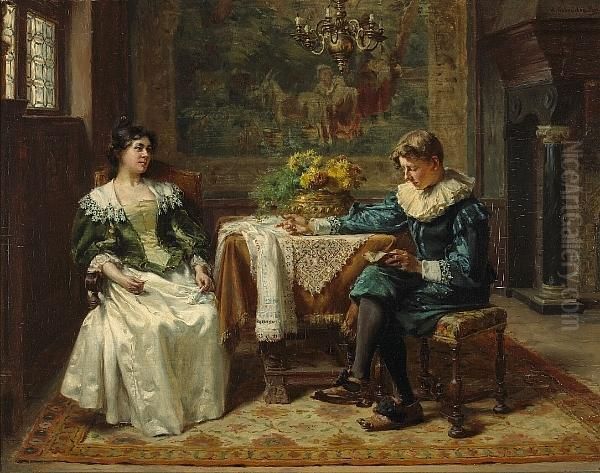 The Reading Lesson Oil Painting by Albert Friedrich Schroder