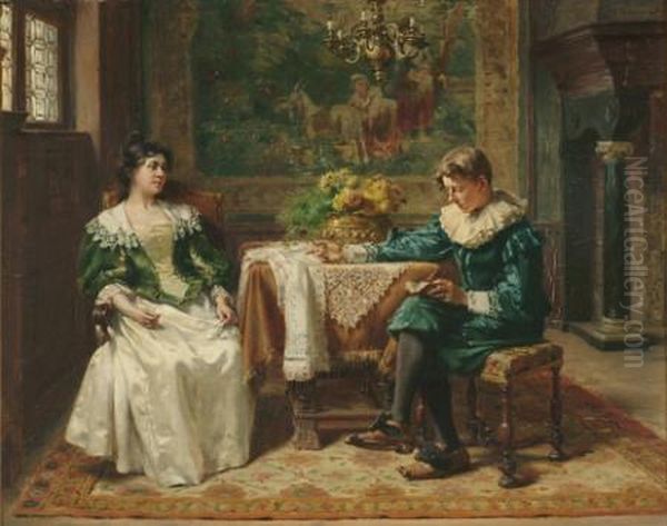 The Reading Lesson Oil Painting by Albert Friedrich Schroder