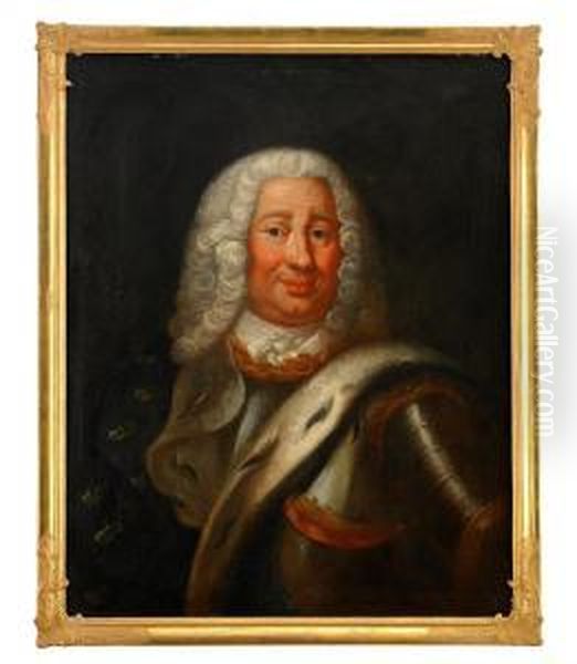 Portratt Av Fredrik I Ikladd Harnesk Och Hermelinbramad Mantel - Midjebild Oil Painting by Georg Engelhard Schroder