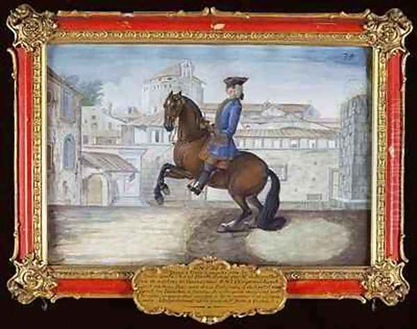 No 35 A Barbary bay horse of the Spanish Riding School performing a dressage movement in St Marks Square Florence Oil Painting by Baron Reis d' Eisenberg