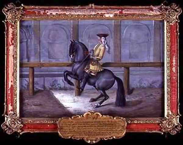 No 44 A Cap de More horse of the Spanish Riding School performing a dressage movement called a Curvet Oil Painting by Baron Reis d' Eisenberg