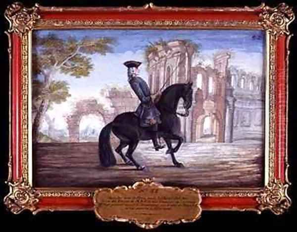 No 52 Le Bienvenu a dark bay horse of the Spanish Riding School performing a dressage movement Oil Painting by Baron Reis d' Eisenberg