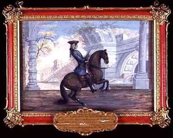 No 55 A Spanish dappled bay horse of the Spanish Riding School performing a dressage movement Oil Painting by Baron Reis d' Eisenberg