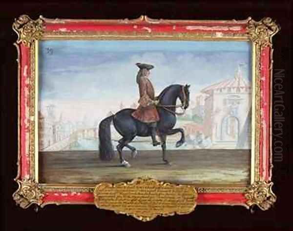 No 39 Le Superbe a horse of the Spanish Riding School performing a dressage movement called a Piaffe Oil Painting by Baron Reis d' Eisenberg