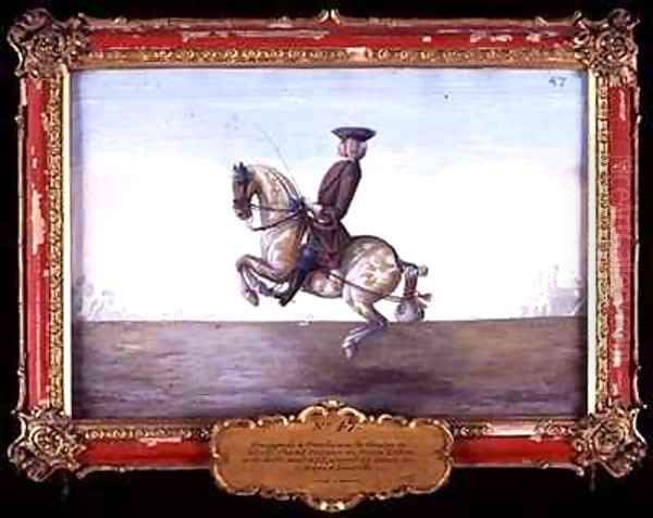 No 47 A Polish horse of the Spanish Riding School performing a dressage movement called the Croupade Oil Painting by Baron Reis d' Eisenberg