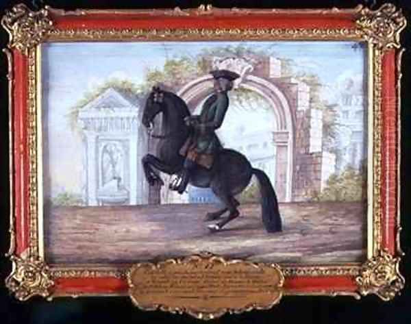 No 42 Agrable a dark fawn horse of the Spanish Riding School performing a dressage movement called a Curvet Oil Painting by Baron Reis d' Eisenberg