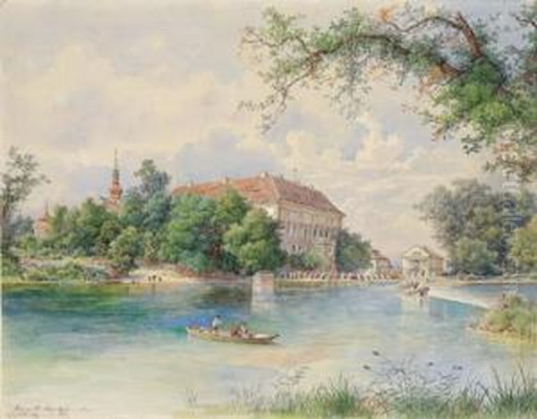 Ein Schloss An Der Elbe Betitelt Oil Painting by Heinrich Carl Schubert