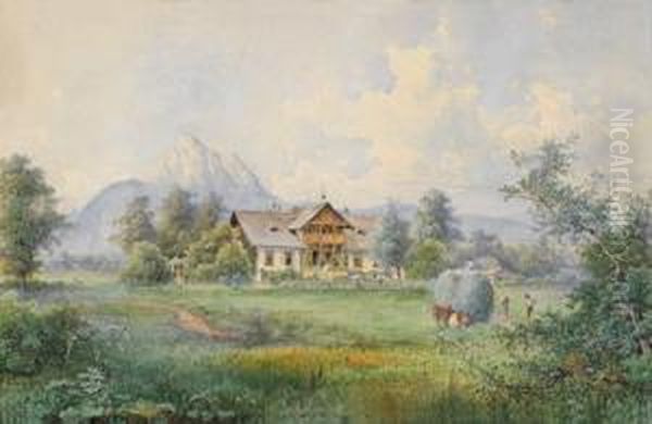 Motiv Aus Salzburg/ Aigen Oil Painting by Heinrich Carl Schubert