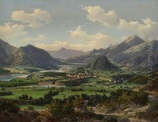 Weites Gebirgstal Oil Painting by Heinrich Carl Schubert