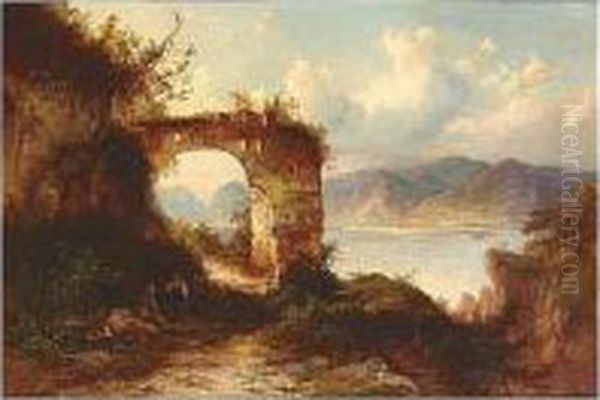 Romantic Ruins, Signed And 
Indistinctly Dated, Oil On Canvas, 36 X 52.5 Cm.; 14 1/4 X 20 3/4 In Oil Painting by Heinrich Carl Schubert