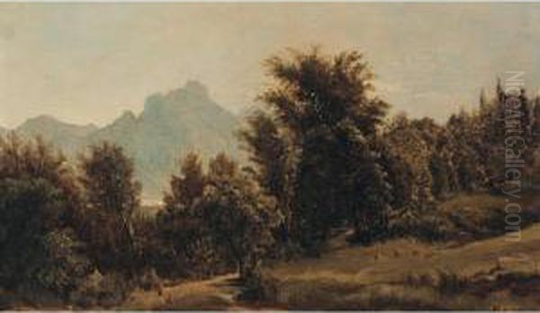 Motiv Aus Dem Salzkammergut (landscape In The Salzkammergut) Oil Painting by Carl Schuch