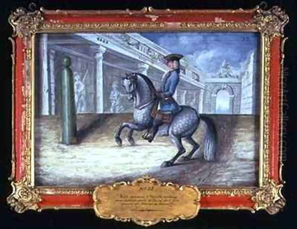 No 32 A dapple grey horse of the Spanish Riding School performing a left turn at the canter Oil Painting by Baron Reis d' Eisenberg