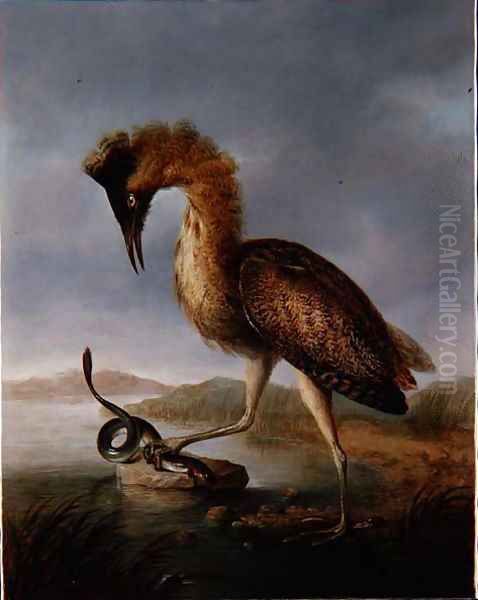 A Bittern and an Eel Oil Painting by Stephen Elmer