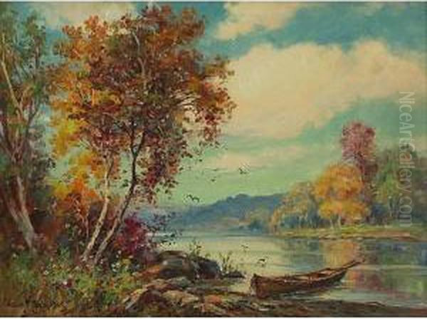 Lake In Autumn Oil Painting by George F. Schultz