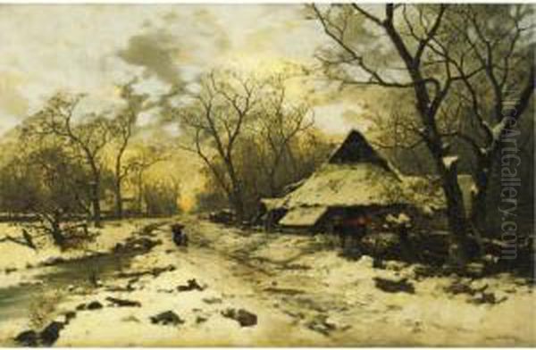 The End Of A Winter's Day Oil Painting by Karl Heinrich Schultze