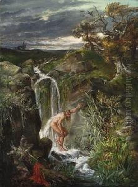 Am Wasserfall. Oil Painting by Karl Heinrich Schultze