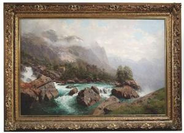 Schultze, Robert. Landscape At The Rauma Falls In Norway Oil Painting by Robert Schultze