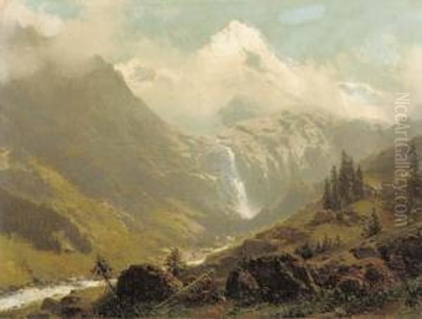 Alpine Glory: The Alps In Summer At Lauterbrunnen,switserland Oil Painting by Robert Schultze