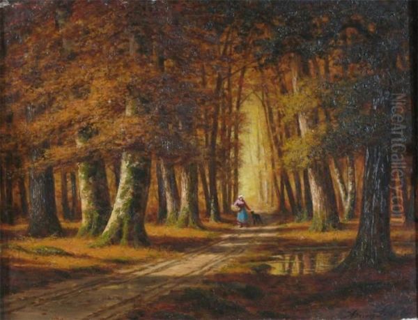 Chemin Aux Bois Fontainebleau Oil Painting by Adrien Schulz