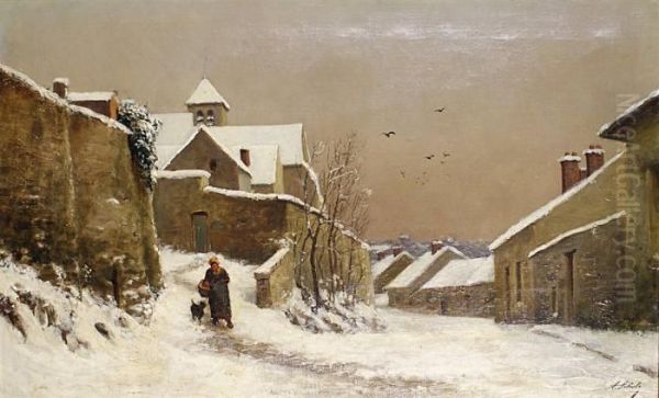 Petit Village Sous La Neige Oil Painting by Adrien Schulz