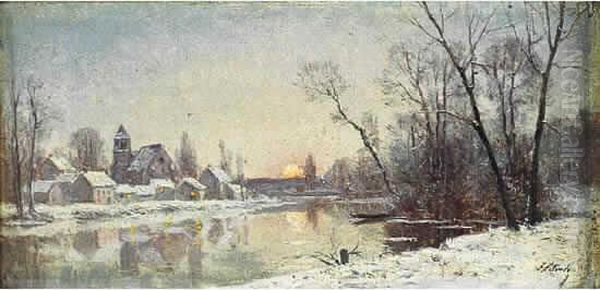 Les Bords Du Loing, Au Printemps Et En Hiver Oil Painting by Adrien Schulz