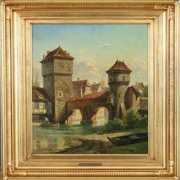 Scenery From Nurnberg In The Back Henkerstieg Oil Painting by Harald Peter W. Schumacher