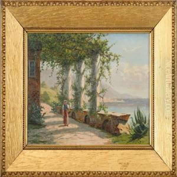 An Italien Coast Scenery. Signed Monogram Oil On Board. 23,5 X 32 Cm Oil Painting by Harald Peter W. Schumacher