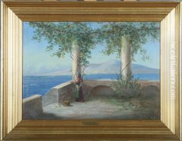 Landscape From Italy With Mountains In The Background Oil Painting by Harald Peter W. Schumacher