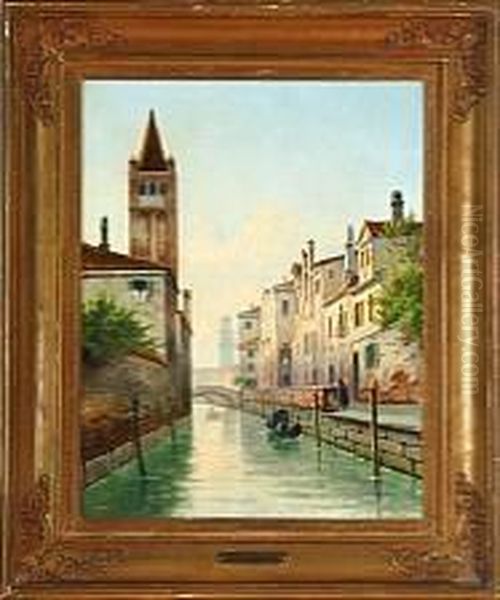 A Canal Scenery From Venice Oil Painting by Harald Peter W. Schumacher