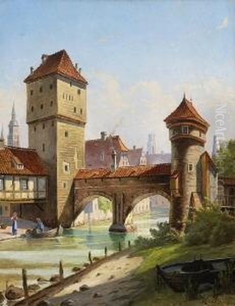 Blick Auf Den Henkersteg In
 Nurnberg. Oil Painting by Harald Peter W. Schumacher