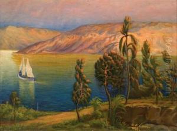 Sea Of Galilee At Dusk Oil Painting by Aaron Shaul Schur