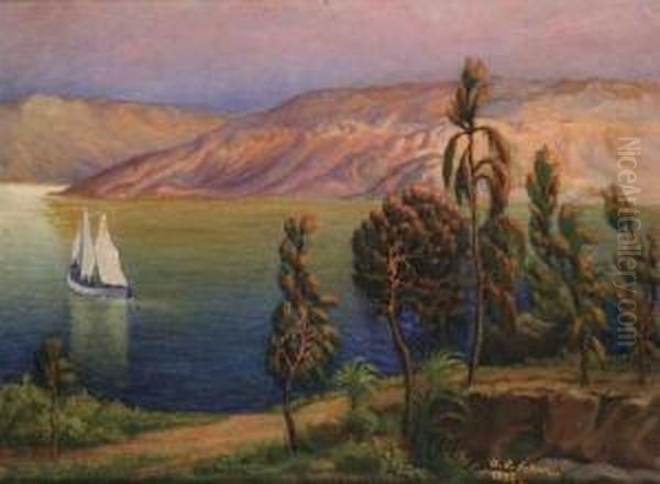 Sunset In The Sea Of Galilee Oil Painting by Aaron Shaul Schur