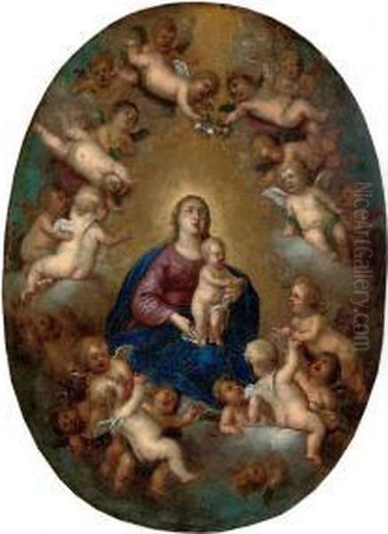 The Virgin And Christ Child Attended By Putti Oil Painting by Cornelis I Schut