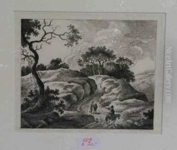 Reiter Und Zwei Wanderer In Hugeliger Landschaft Oil Painting by Cornelis I Schut