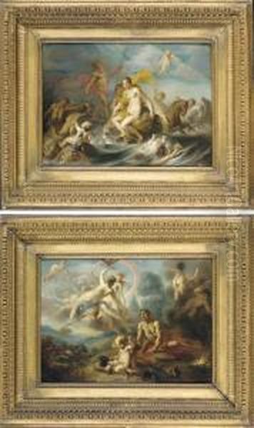 The Four Elements: Fire And Air; And Earth And Water Oil Painting by Cornelis I Schut