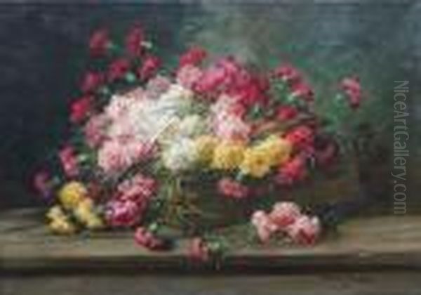 A Basket With Flowers Oil Painting by Wilhelm Schutze