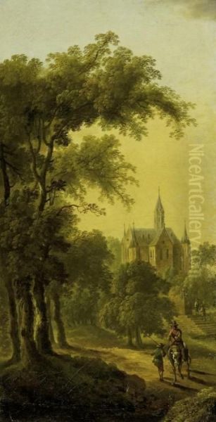 Reiter Am Waldrand Vor Einer Grosenklosterkirche Oil Painting by Christian Georg Ii Schuz