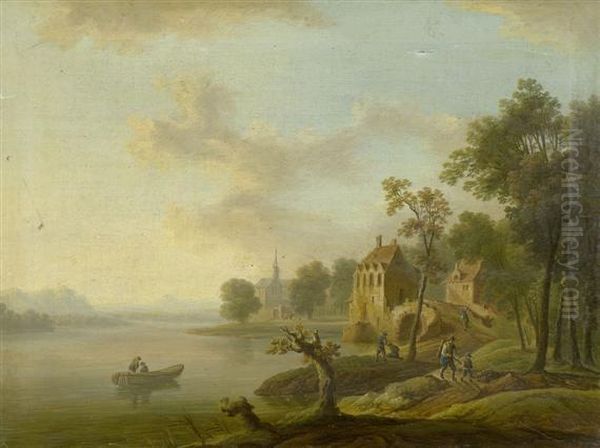 Landscapes On The Rhine Oil Painting by Christian Georg Ii Schuz