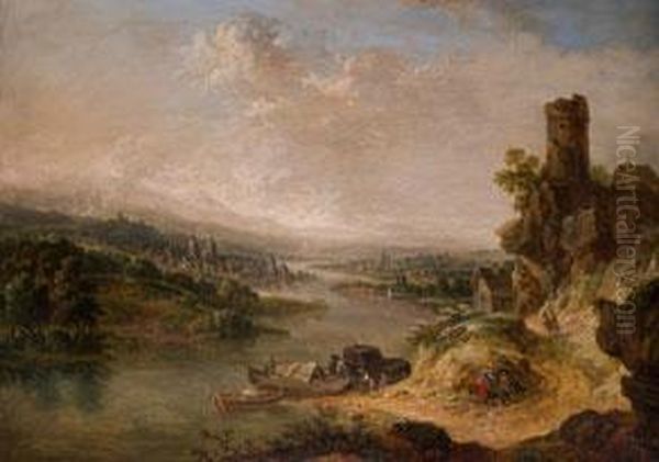 Rheinlandschaft Oil Painting by Christian Georg Ii Schuz