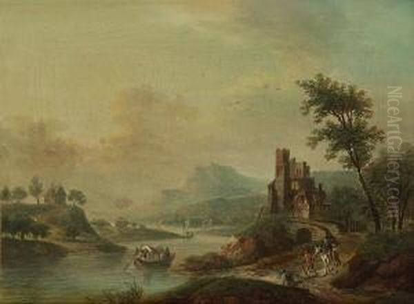 Phantastische
 Flusslandschaften. Oil Painting by Christian Georg Ii Schuz