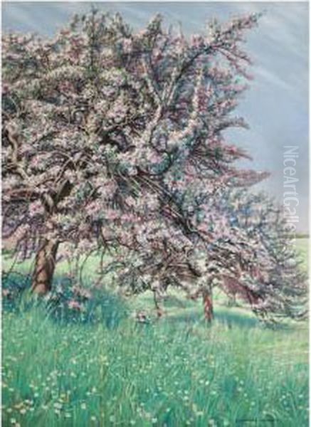 Apple Blossom Oil Painting by Carlos Schwabe