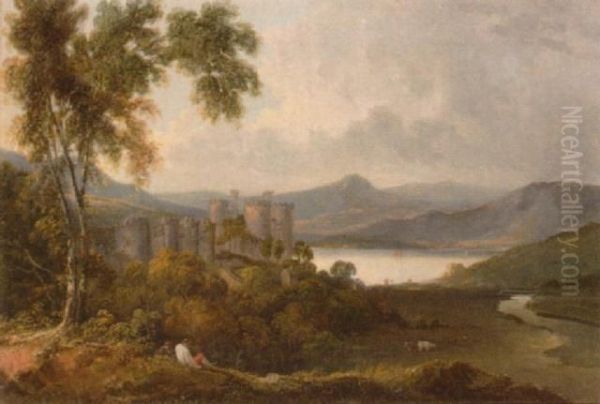 Conway Castle Oil Painting by Charles Henry Schwanfelder