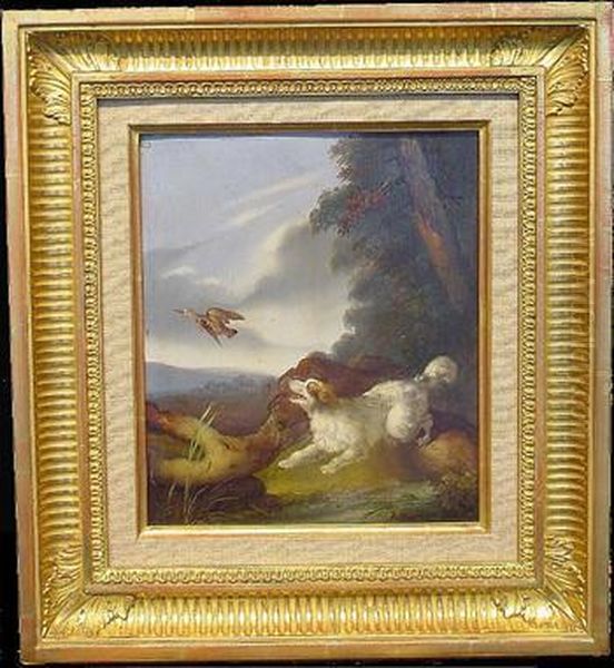 Spaniel Flushing Woodcock Oil Painting by Charles Henry Schwanfelder