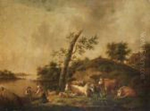 Paysage Au Troupeau Oil Painting by Hendrick Willelm Schweickhardt