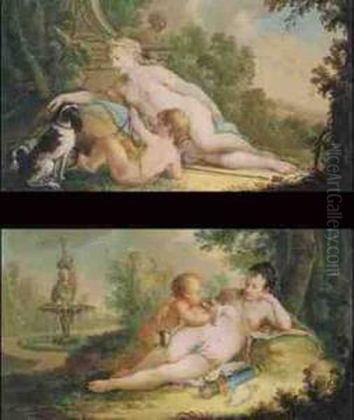 Venus Mit Amor (#) Diana Mit Amor Oil Painting by Hendrick Willelm Schweickhardt