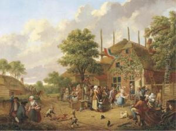 'boeren Buijtenvreugt': A Wedding Dance In A Village Oil Painting by Hendrick Willelm Schweickhardt